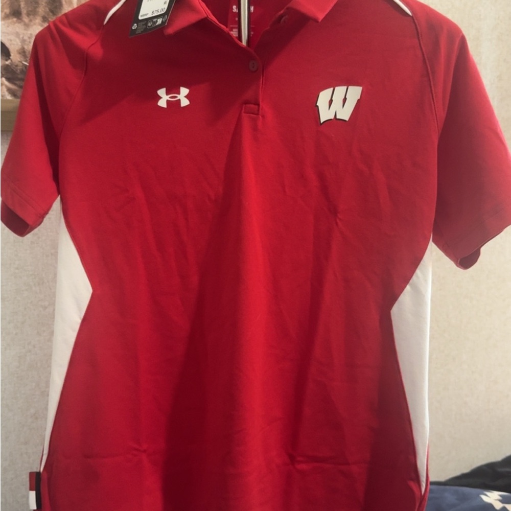 Under Armour Red and White Short Sleeve Polo